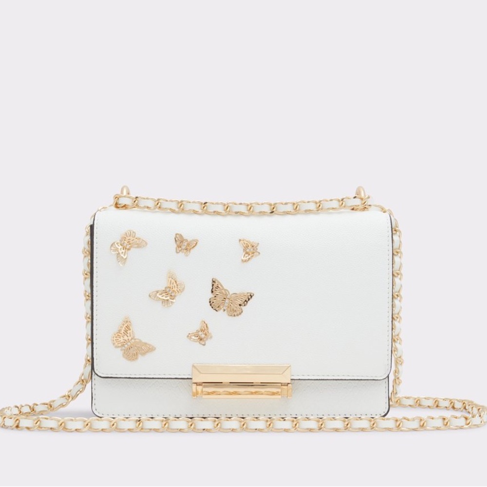 Aldo White Butterfly Embellished Chain Bag